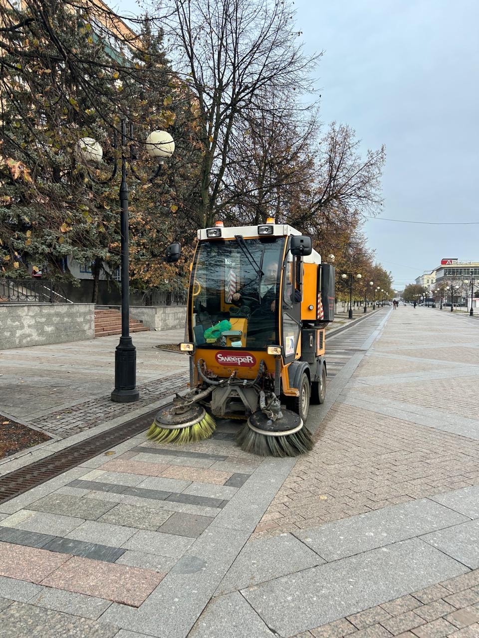 Механизированное подметание ул. Московской, сан. обрезка деревьев