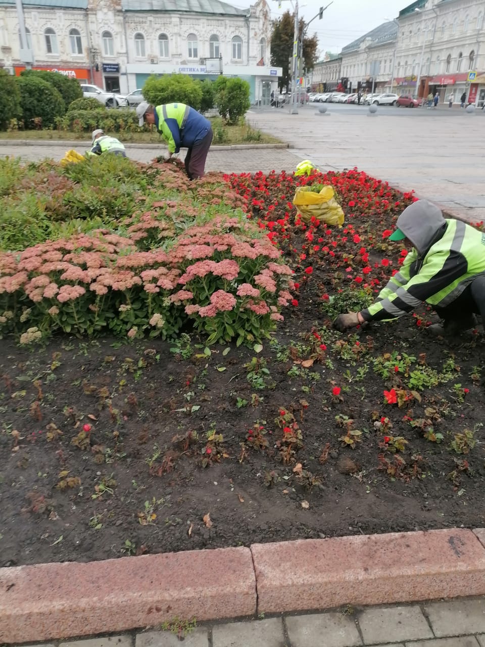 Прополка цветника в сквере В. Г. Белинского