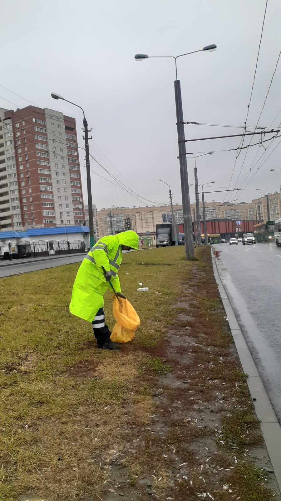 Сбор мусора на газонах, в парках и скверах города (работа санитарного патруля)