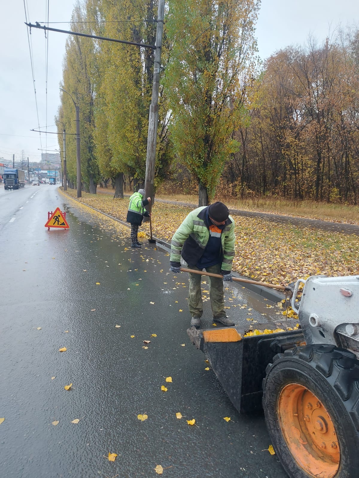Уборка прилотковой части дороги от листвы, смета по ул. Аустрина