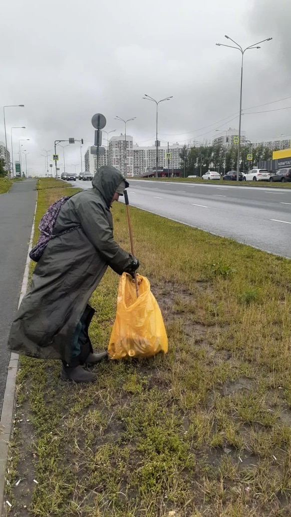 Уборка случайного мусора с дорог, мостов, путепроводов, газонов  (работа санитарного патруля)